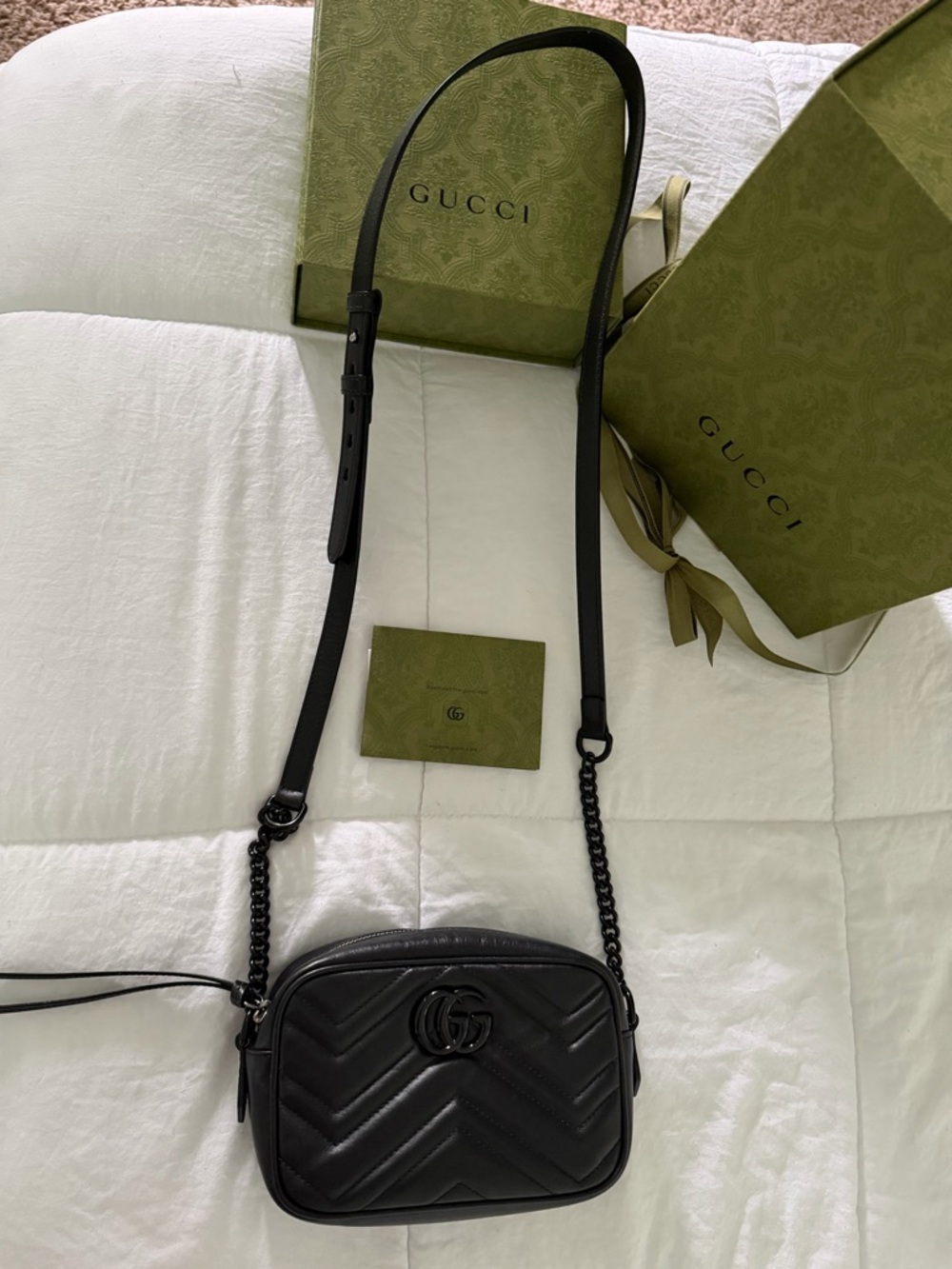 Gucci Black Quilted GG marmont Leather shoulder or crossbody Bag